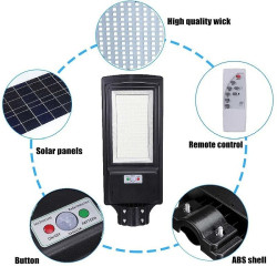 Czarna latarnia solarna LED SMD 850W z panelem solarnym i czujnikiem ruchu