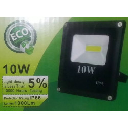 Czarny halogen LED 10 W z płaskim panelem COB i regulowanym uchwytem, widok z przodu i boków