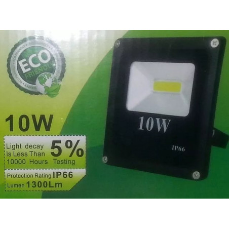 Czarny halogen LED 10 W z płaskim panelem COB i regulowanym uchwytem, widok z przodu i boków