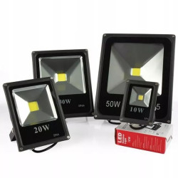 Czarny halogen LED 10 W z płaskim panelem COB i regulowanym uchwytem, widok z przodu i boków