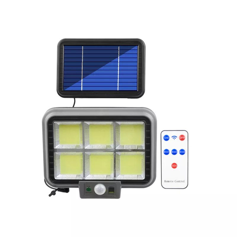 Halogen solarny LED z panelem solarnym i pilotem, czarny plastik, kabel 5 m