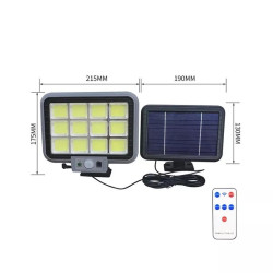 Halogen solarny LED z panelem solarnym i pilotem, czarny plastik, kabel 5 m