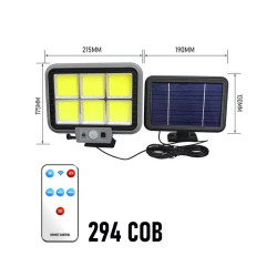 Halogen solarny LED z panelem solarnym i pilotem, czarny plastik, kabel 5 m