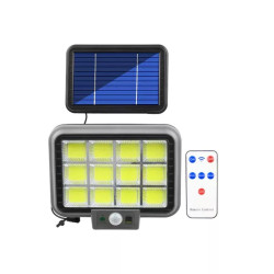 Halogen solarny LED z panelem solarnym i pilotem, czarny plastik, kabel 5 m