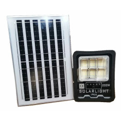 Halogen solarny LED 200W czarny, panel solarny biały, pilot IR biały