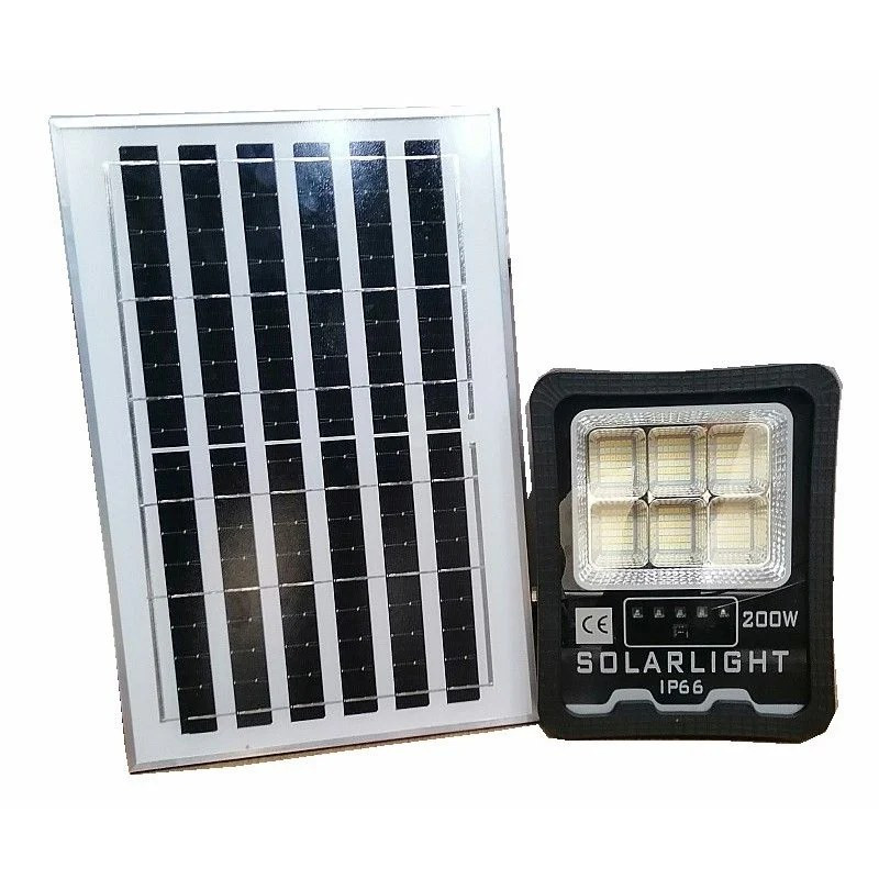 Halogen solarny LED 200W czarny, panel solarny biały, pilot IR biały