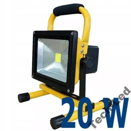Halogen LED 20W na żółtej ramie z uchwytem i wskaźnikiem baterii