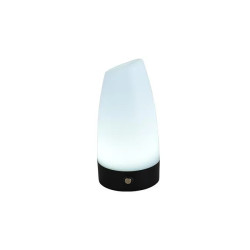 biała lampa stołowa LED z czarną podstawą i przyciskiem oraz portem USB-C