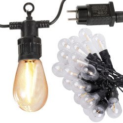 Girlanda świetlna z 20 LED na czarnym przewodzie z przezroczystymi kloszami lamp