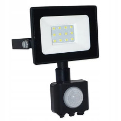 czarny halogen LED 10W z czujnikiem ruchu i białą powierzchnią świecącą