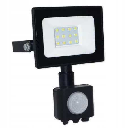 czarny halogen LED 10W z czujnikiem ruchu i białą powierzchnią świecącą