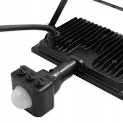 czarny halogen LED 10W z czujnikiem ruchu i białą powierzchnią świecącą