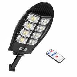 czarna latarnia solarna LED z panelem solarnym i pilotem do zdalnego sterowania