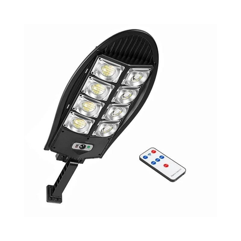 czarna latarnia solarna LED z panelem solarnym i pilotem do zdalnego sterowania