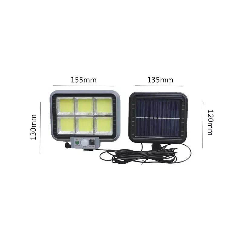 Halogen solarny LED z panelem, pilotem i kablem, czarny, prostokątny