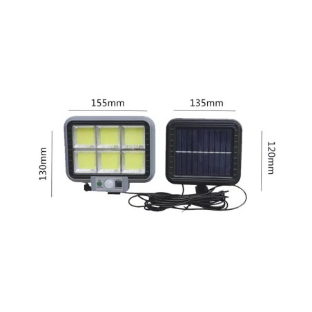 Halogen solarny LED z panelem, pilotem i kablem, czarny, prostokątny