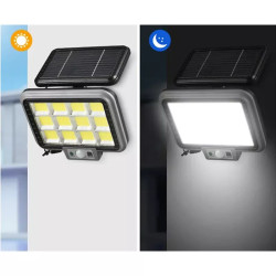 Halogen solarny LED z panelem, pilotem i kablem, czarny, prostokątny