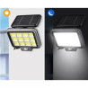 Halogen solarny LED z panelem, pilotem i kablem, czarny, prostokątny
