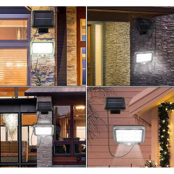 Halogen solarny LED z panelem, pilotem i kablem, czarny, prostokątny