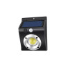 czarna lampa solarna ścienna z panelem solarnym, diodą LED COB i czujnikiem ruchu