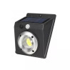 czarna lampa solarna ścienna z panelem solarnym, diodą LED COB i czujnikiem ruchu