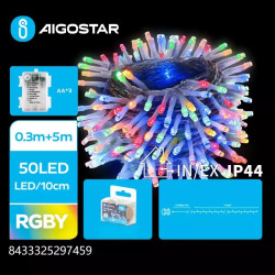 Lampki sznurkowe LED RGBY 5 m 50 diod na 3 baterie AA transparentne