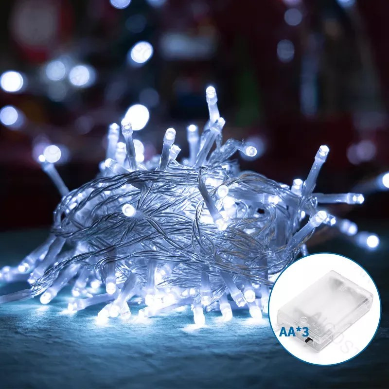 Lampki sznurkowe LED 5 m 50 diod zimne światło na baterie AA