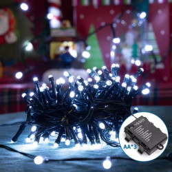 Lampki choinkowe sznurkowe 200 LED zimna biel 10m zasilane na baterie