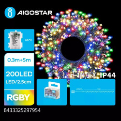 Girlanda LED 200 diod 5m RGBY na baterie 3x AA, IP44, sznur płaski