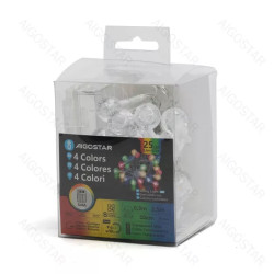 Lampki sznurkowe 25 LED RGBY 2,5 m zasilane 3 bateriami AA IP44