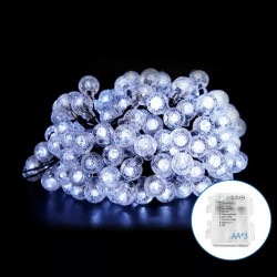 Lampki sznurkowe 100 LED zimna biel 10 m zasilane 3 bateriami AA
