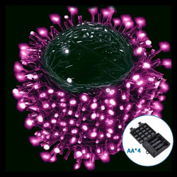 Płaskie lampki sznurkowe 500LED różowe 25m na 4 baterie AA