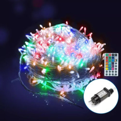 Płaskie lampki sznurkowe LED 300 diod RGB 30 m + 3 m przewód transparentne