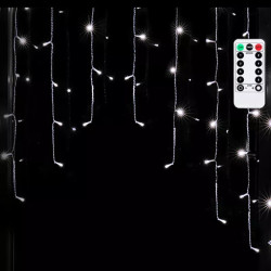 Kurtyna świetlna 100 LED 1,5+3m zimna barwa IP44 z pilotem