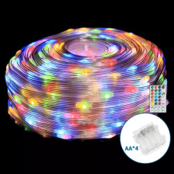 Liniowe lampki sznurkowe 10m 100 LED RGB na baterie IP44 z pilotem