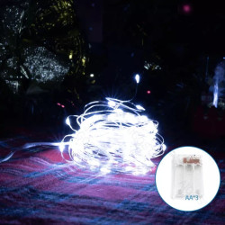 Lampki sznurkowe miedziane 100 LED 10 m zimna biel na 3 baterie AA