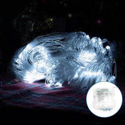 Lampki sznurkowe 200 LED 20 m na 4 baterie AA zimne światło IP44