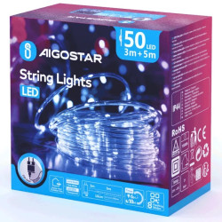 Liniowe lampki LED 5 m 50 diod barwa zimna, zasilacz 8 trybów, IP44