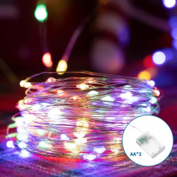 Liniowe lampki miedziane 10m 100 LED RGBY zasilane 3 bateriami AA