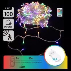 Lampki LED 100 szt. RGBY 10m z pilotem na 3 baterie AA, IP44