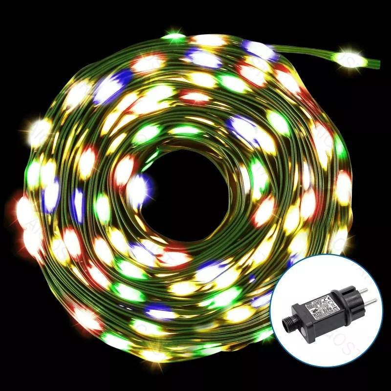 Liniowe lampki sznurkowe 3.6W kolorowe 200LED 20m IP44 z zasilaczem