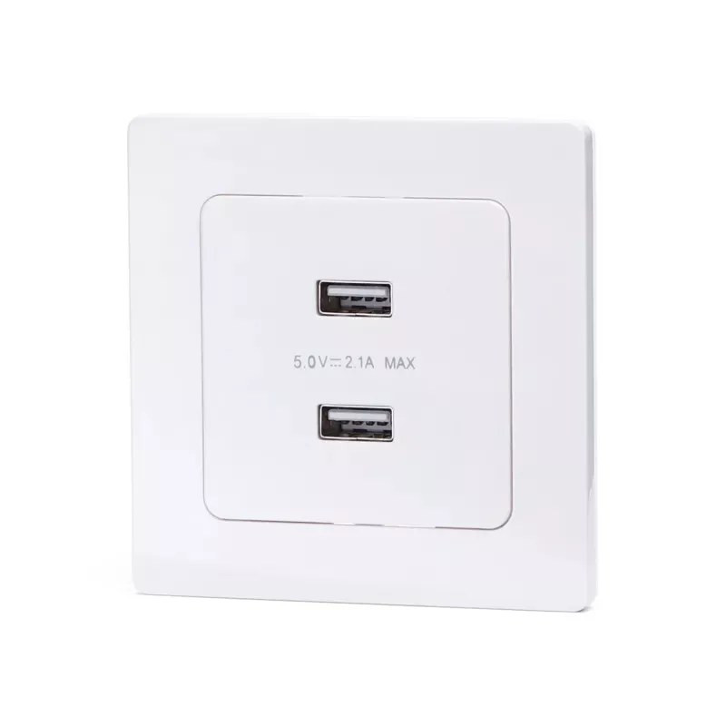 Podwójne gniazdo USB typ niemiecki 5 V 2,1 A białe podtynkowe