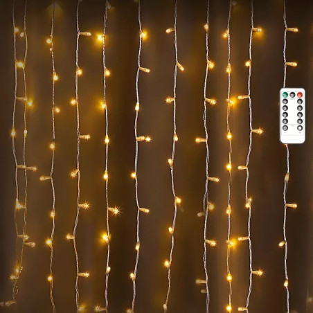 Kurtyna LED 300 ciepłych diod 3x3m z pilotem i USB srebrna