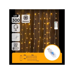 Kurtyna LED 300 ciepłych diod 3x3m z pilotem i USB srebrna