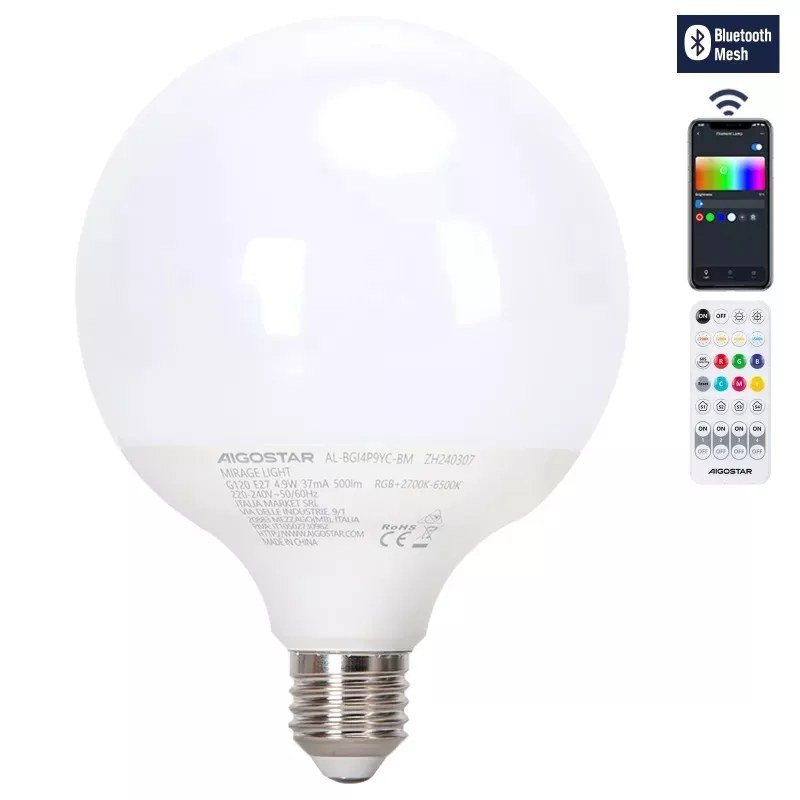 Żarówka LED E27 4.9W RGB+CCT 2700-6500K do wnętrz Bluetooth Mesh