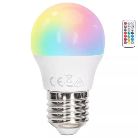Żarówka LED G45 E27 6W RGB z ciepłą barwą światła 3000K, 580 lm
