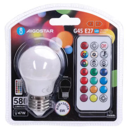 Żarówka LED G45 E27 6W RGB z ciepłą barwą światła 3000K, 580 lm