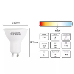Żarówka LED GU10 4W 3000K 320lm biała ciepła plastikowa
