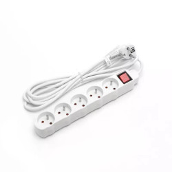 Listwa zasilająca 5 gniazd francuskich z przełącznikiem 2300W biała, kabel 3 m