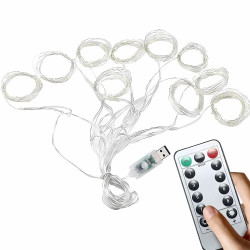 Kurtyna świetlna z 300 LED emitująca ciepłe białe światło z wtyczką USB i pilotem